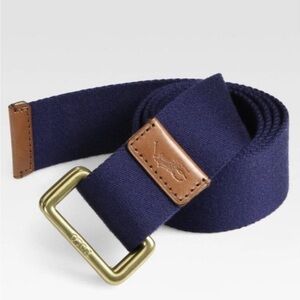 Polo Ralph Lauren Navy Blue Canvas Belt with Brown Accents